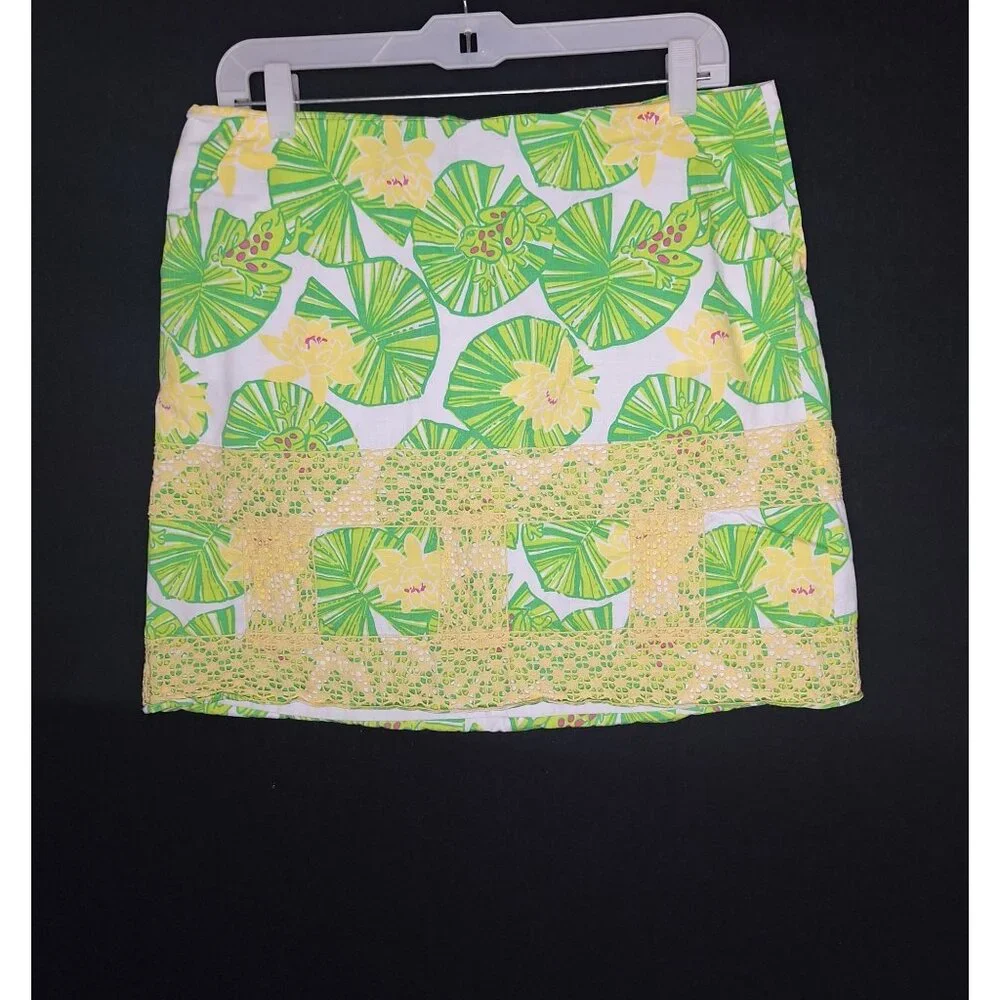 💙 Lilly Pulitzer Floral Crochet Floral Embroidered Skirt Size 10 Tropical Femin - Picture 1 of 8